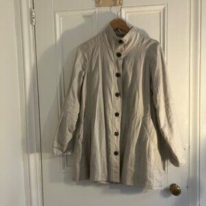 Garnet Hill Oatmeal Linen buttoned jacket  with banded collar Size 8